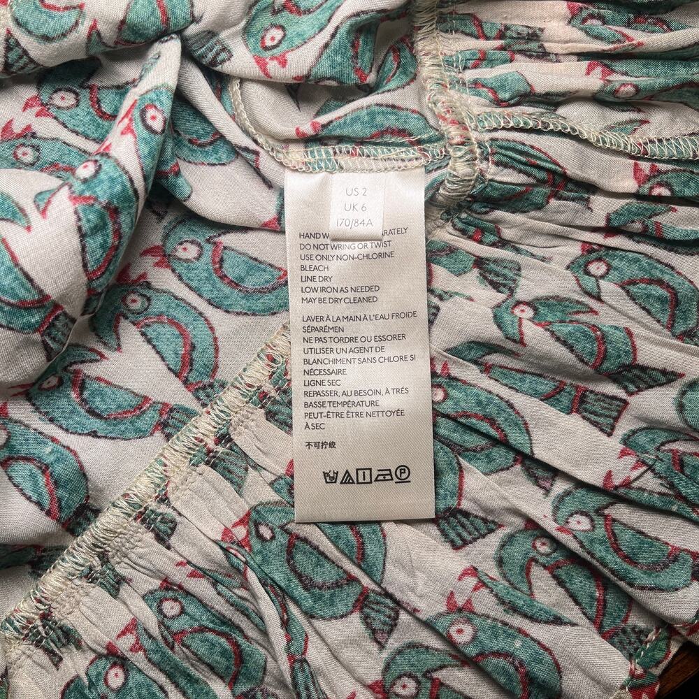 Maeve by Anthropologie Blouse Birdie Ruffled Button Down Cream Green Size 2 - Picture 7 of 11